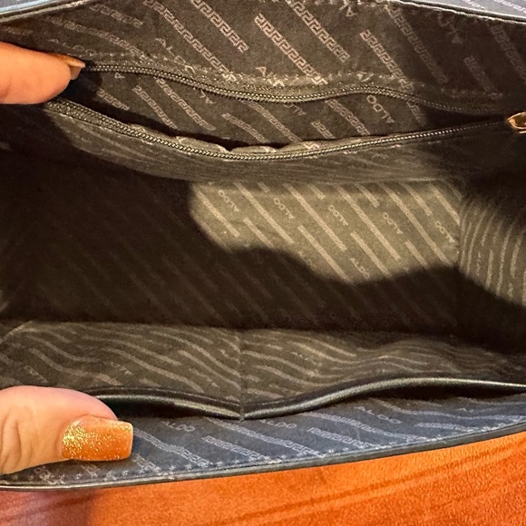 ALDO Black Quilted Satchel Purse Top Handle Gold Chain Lock Structured Bag - Picture 5 of 11